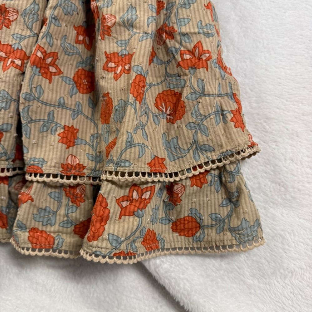 Happily Grey 4T Orange Floral Swiss Dot Tiered Puff Sleeve Scallop Dress Whimsy - Picture 5 of 9